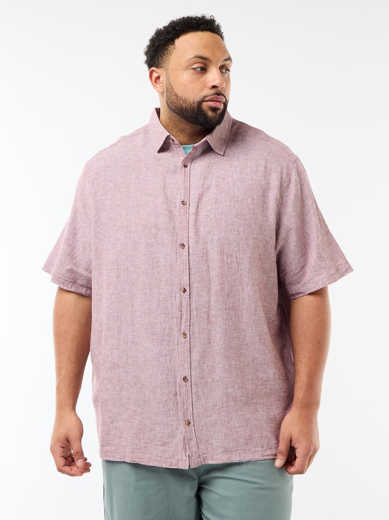 Chemise manches courtes en lin mélangé Rose - Kiabi