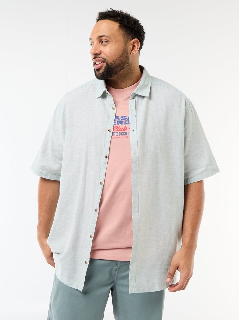 Chemise manches courtes en lin mélangé Vert - Kiabi