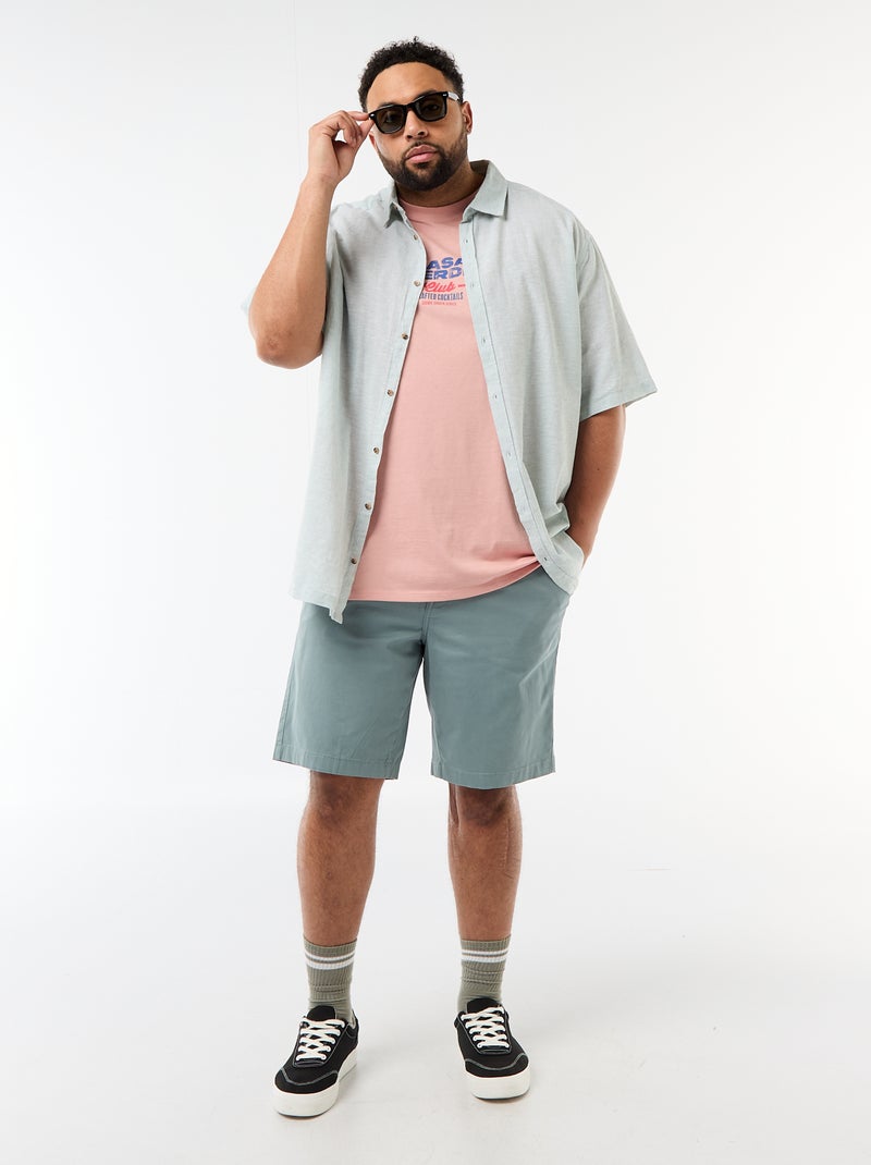 Chemise manches courtes en lin mélangé Vert - Kiabi