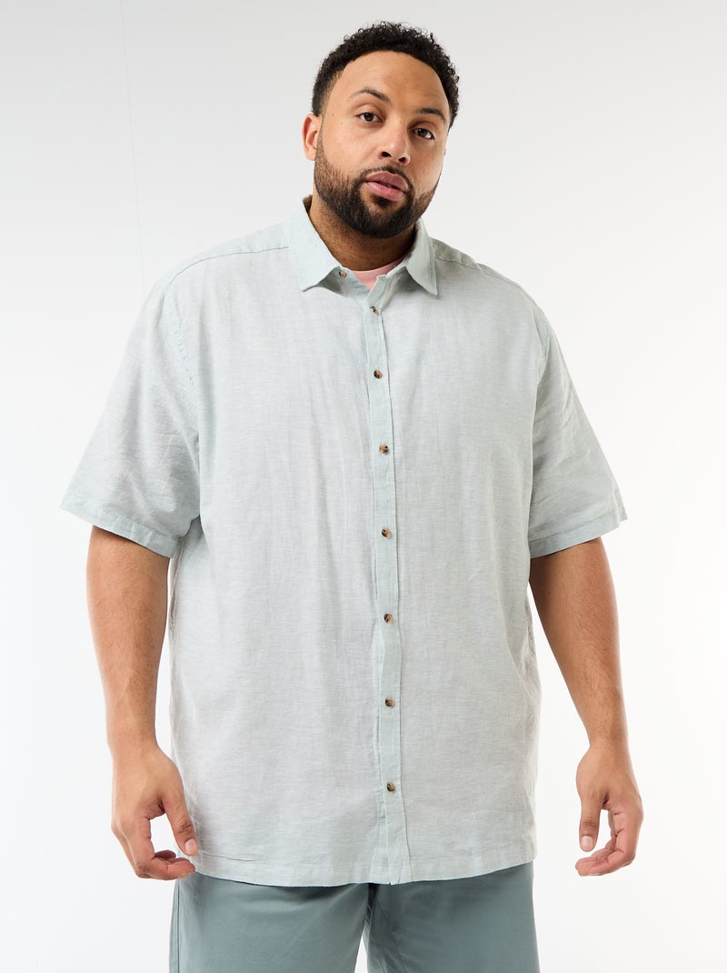 Chemise manches courtes en lin mélangé Vert - Kiabi