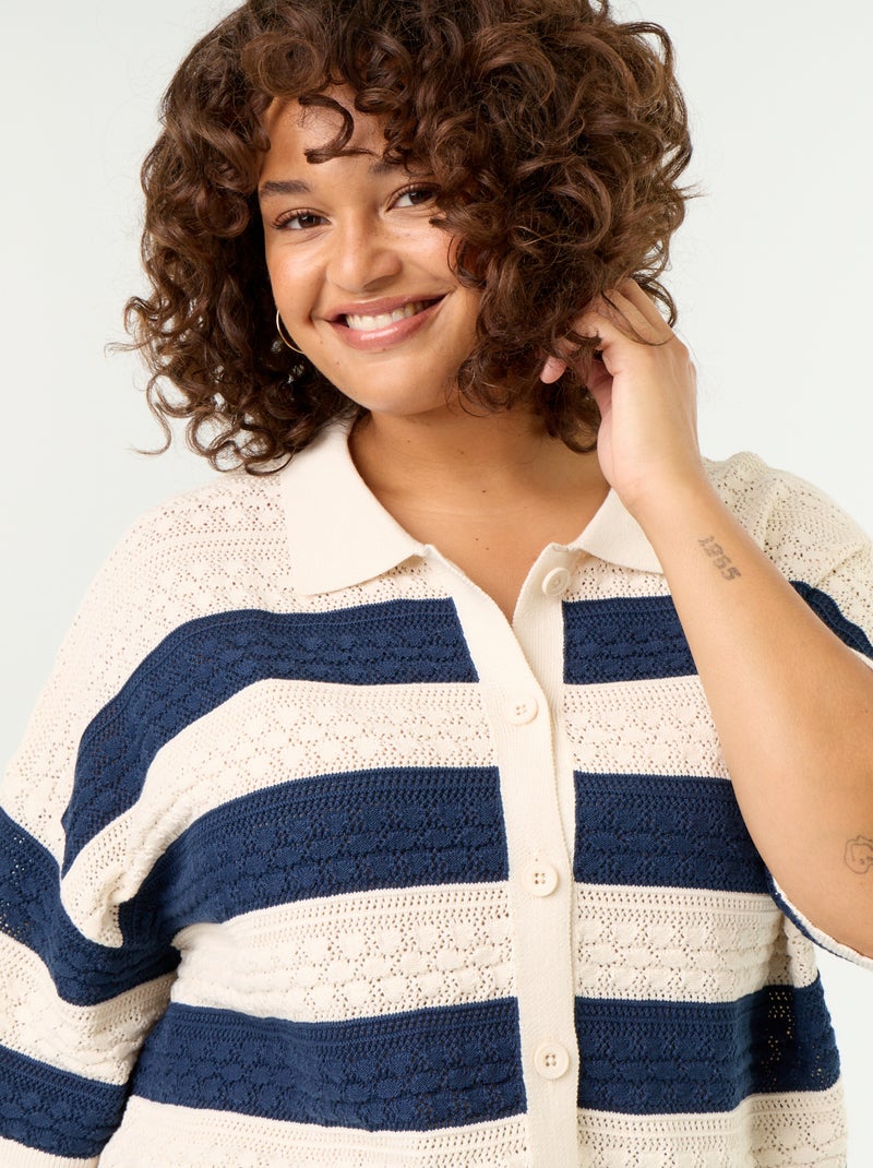 Chemise manches courtes en maille crochet Beige - Kiabi