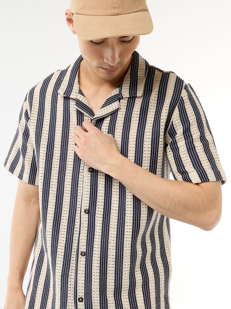 Chemise manches courtes en maille crochet Bleu - Kiabi