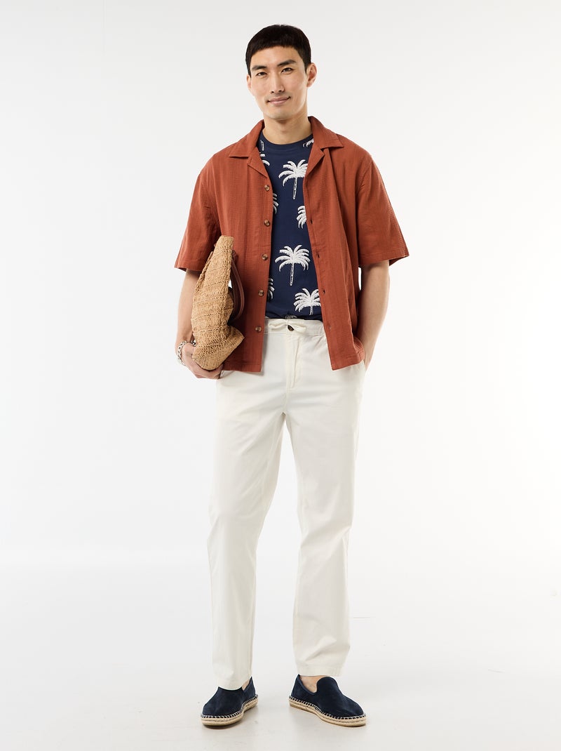 Chemise manches courtes en maille fantaisie Marron - Kiabi