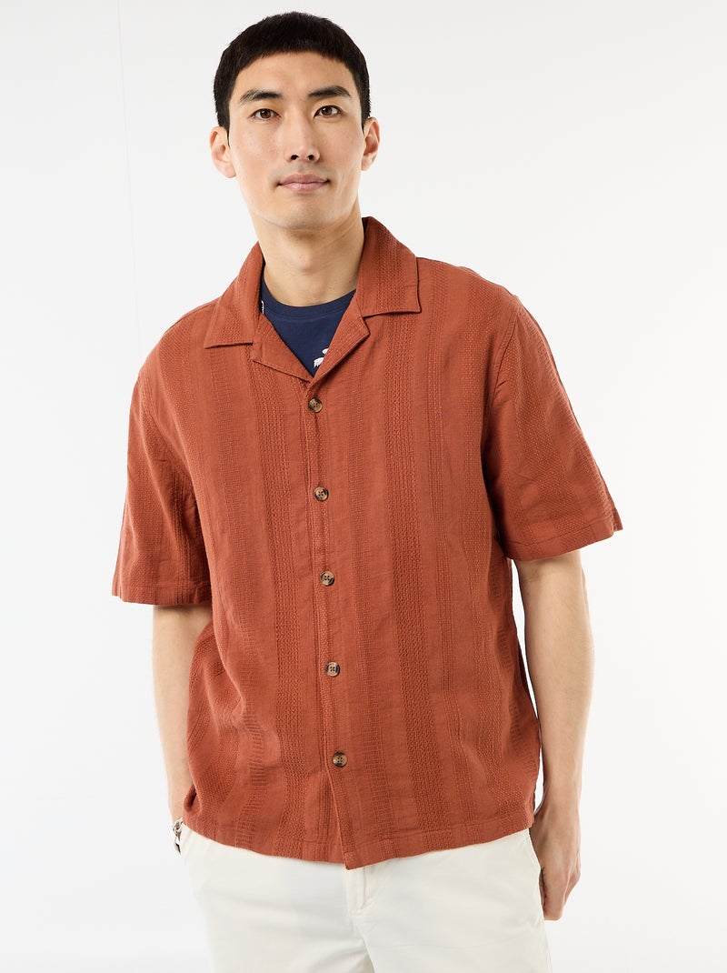 Chemise manches courtes en maille fantaisie Marron - Kiabi