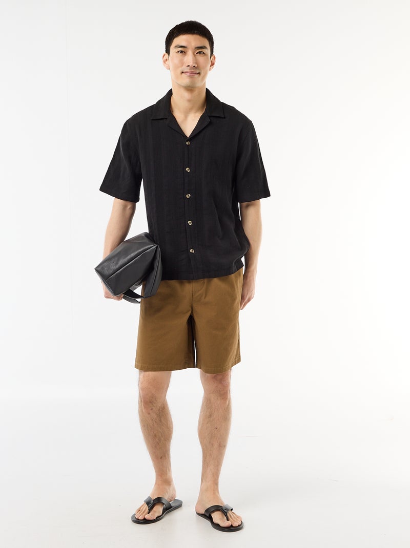 Chemise manches courtes en maille fantaisie Noir - Kiabi