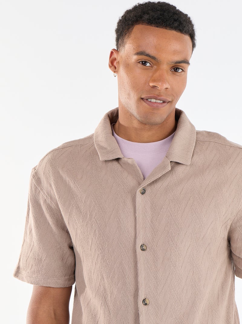 Chemise manches courtes maille jacquard Beige - Kiabi