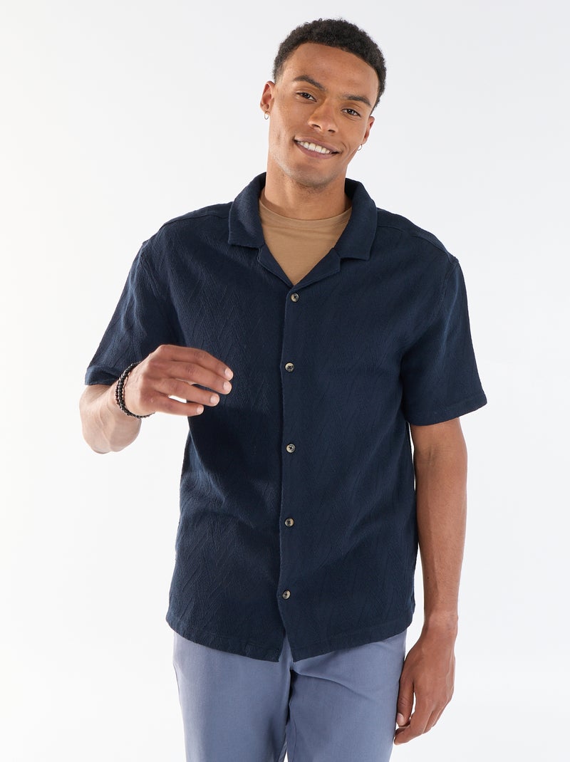 Chemise manches courtes maille jacquard Bleu - Kiabi