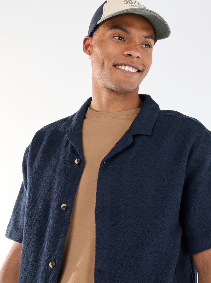 Chemise manches courtes maille jacquard Bleu - Kiabi