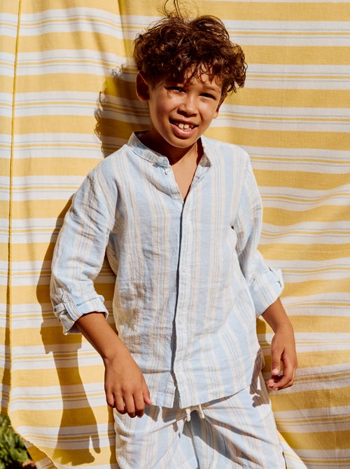 Chemise rayée col mao en lin et coton - Kiabi