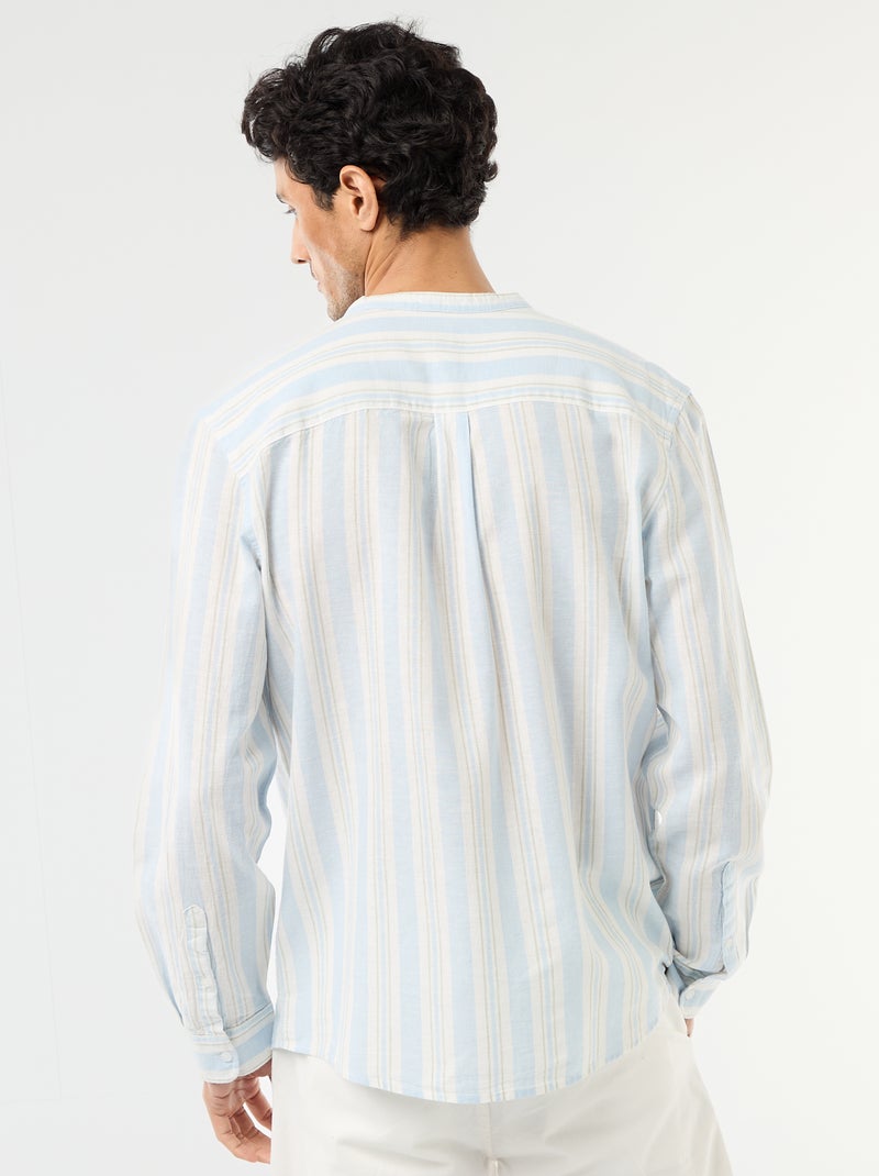 Chemise rayée col mao et manches retroussables Bleu - Kiabi