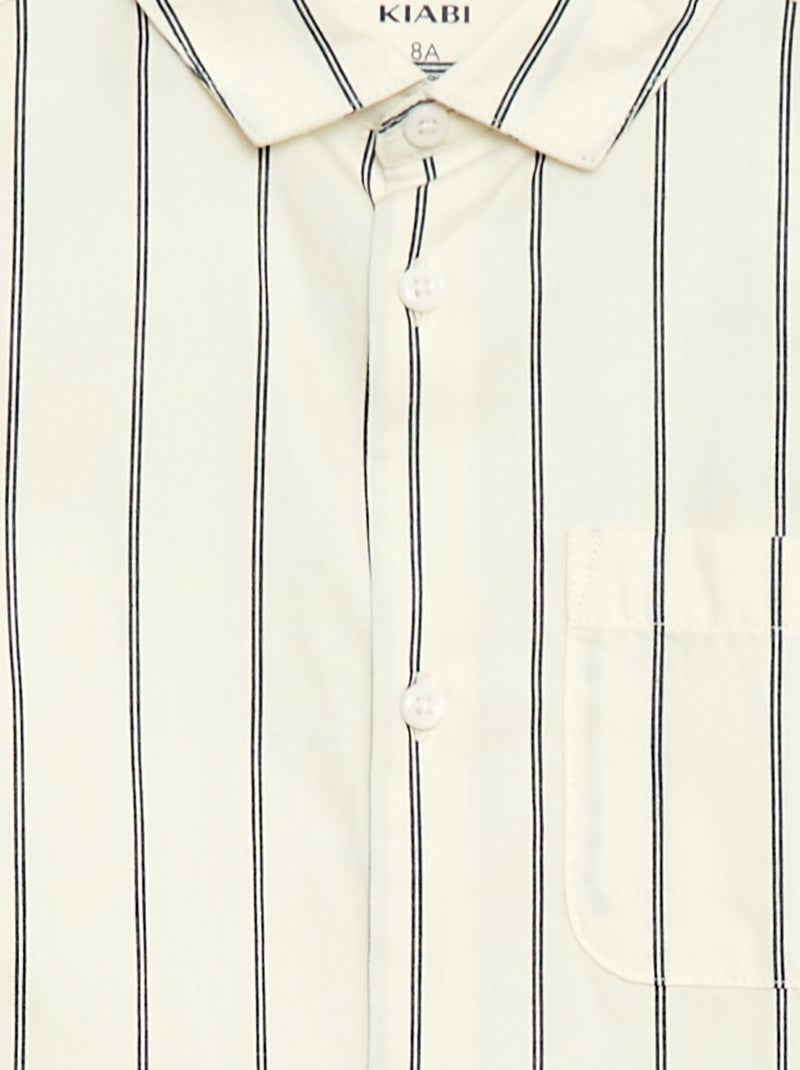 Chemise rayée en coton avec poche poitrine Beige - Kiabi