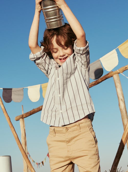 Chemise rayée en coton avec poche poitrine - Kiabi