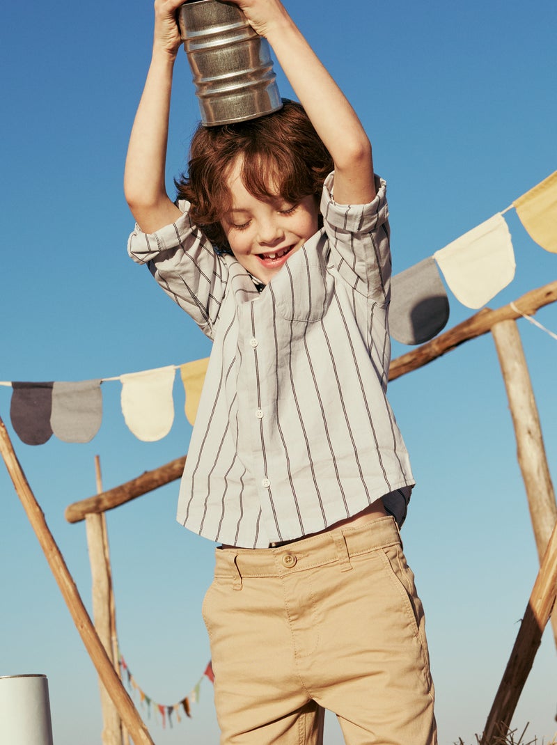 Chemise rayée en coton avec poche poitrine Bleu - Kiabi