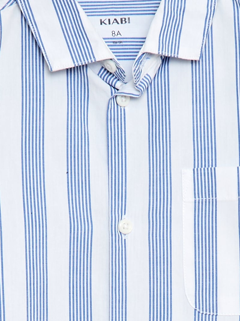 Chemise rayée en coton avec poche poitrine Bleu - Kiabi