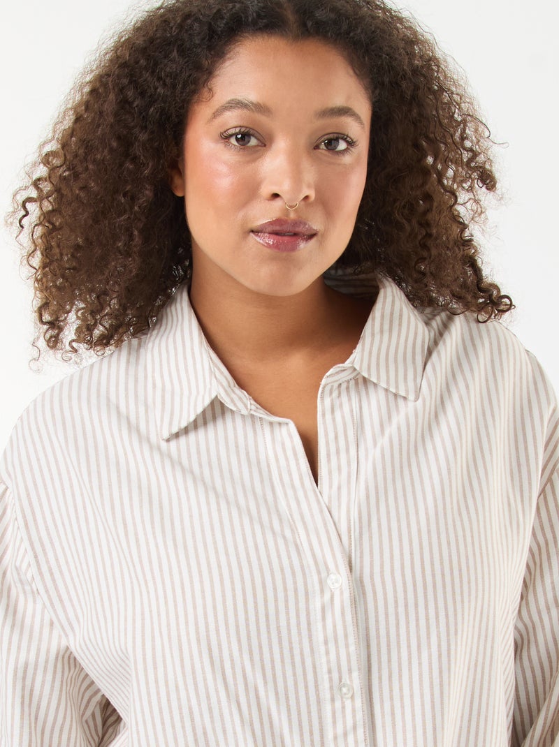 Chemise rayée en coton oxford Beige - Kiabi