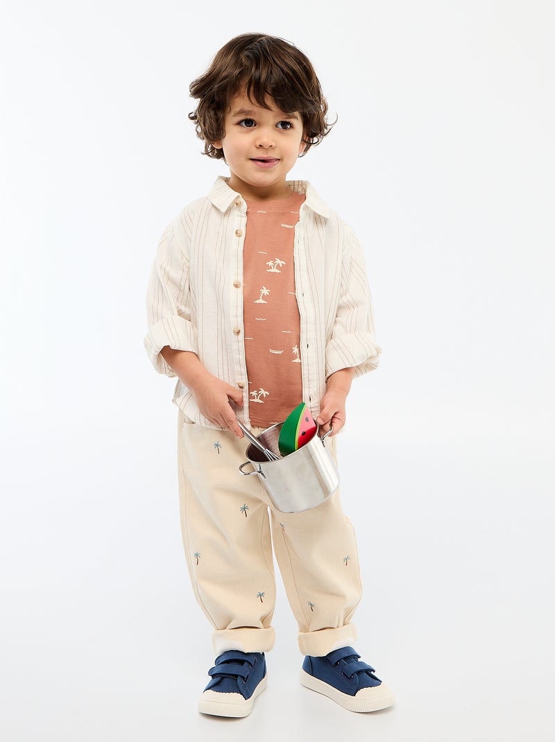 Chemise rayée en lin et coton Blanc - Kiabi