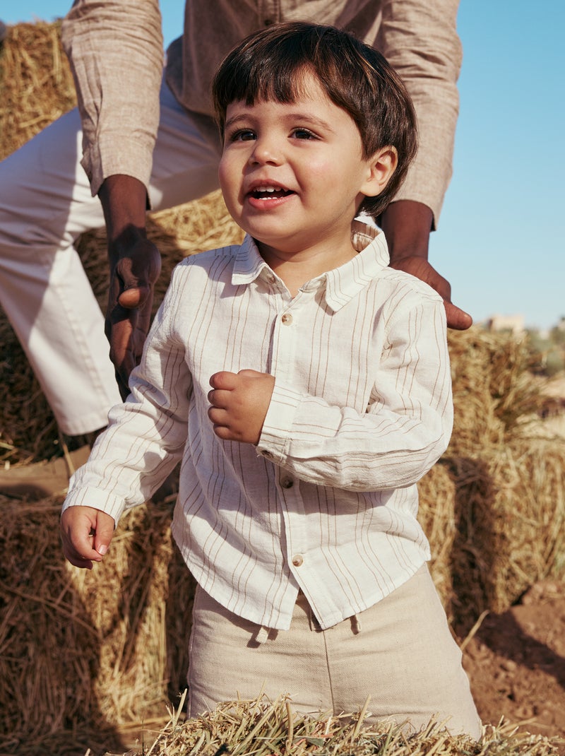 Chemise rayée en lin et coton Blanc - Kiabi