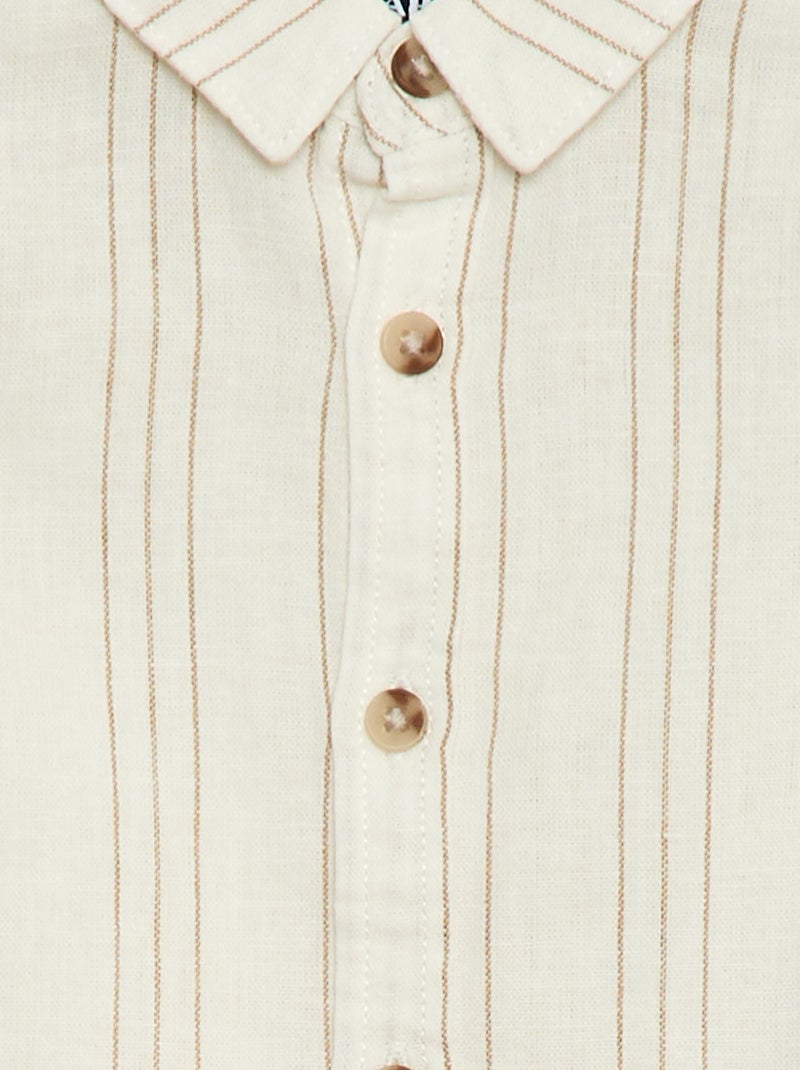 Chemise rayée en lin et coton Blanc - Kiabi