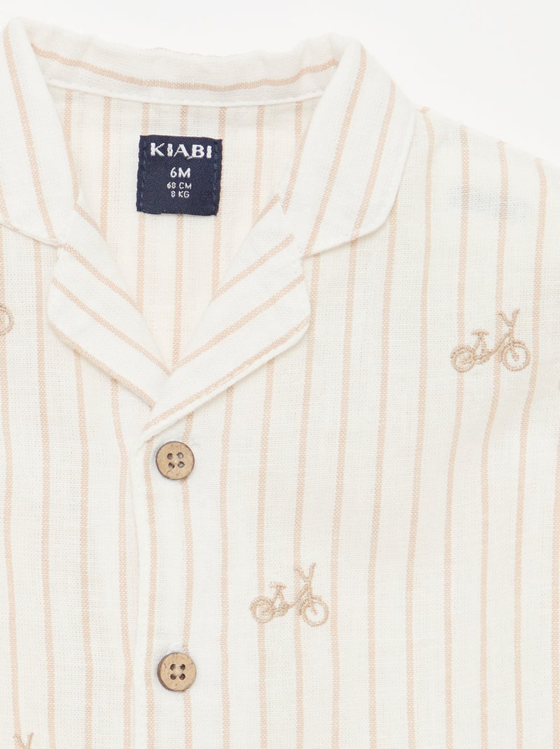 Chemise rayée et à motif à manches courtes Blanc - Kiabi