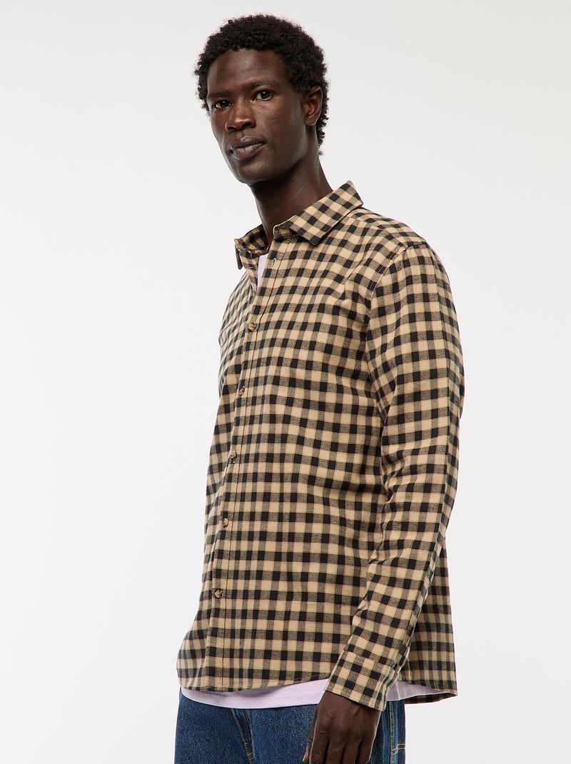 Chemise regular à carreaux Beige - Kiabi