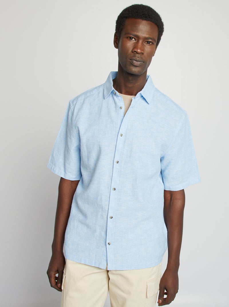 Chemise regular en lin mélangé Bleu ciel - Kiabi