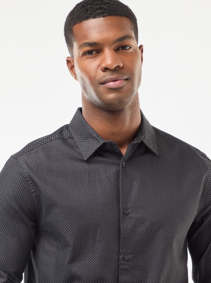 Chemise regular en tissage dobby coton Noir - Kiabi