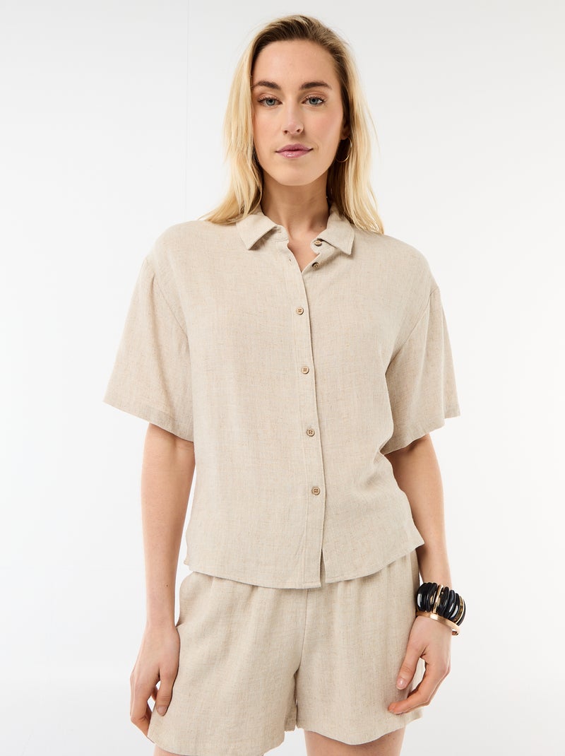 Chemise unie à manches courtes Beige - Kiabi