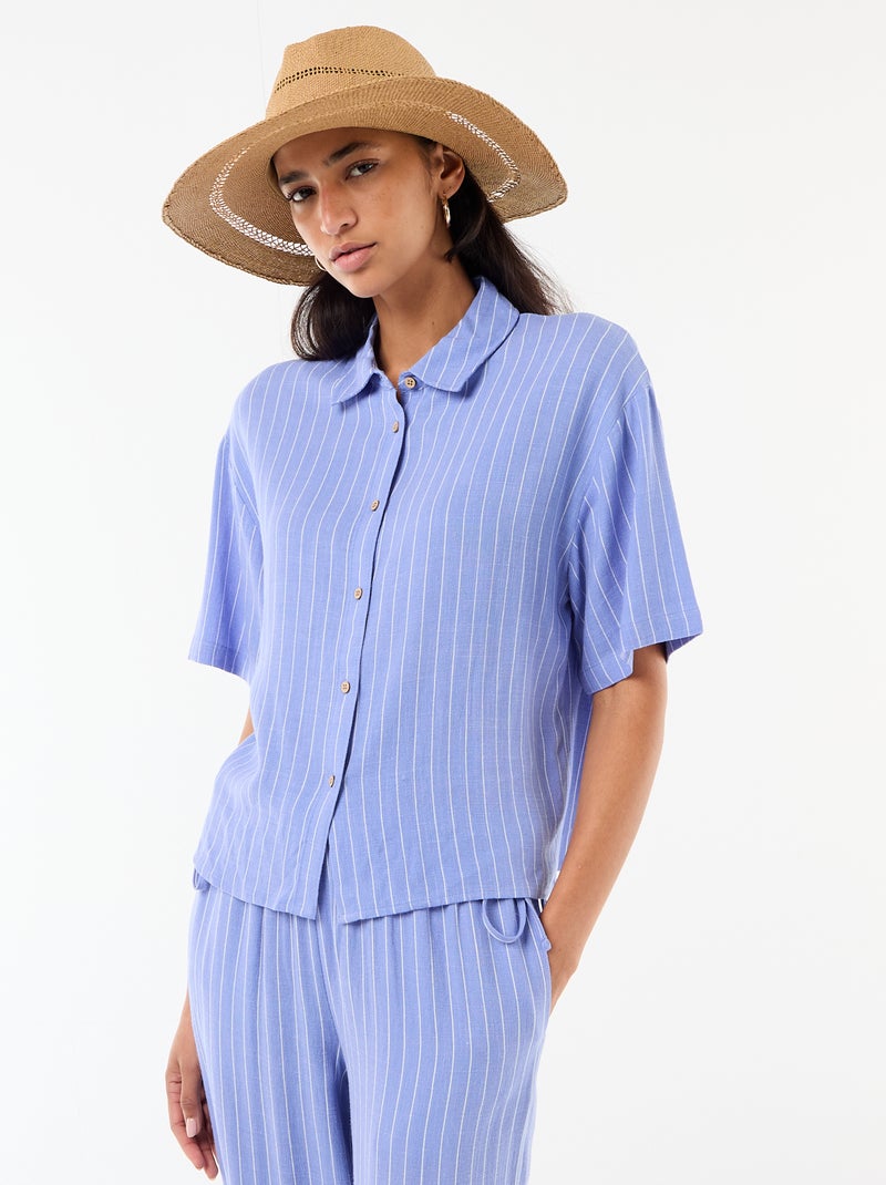 Chemise unie à manches courtes Bleu - Kiabi