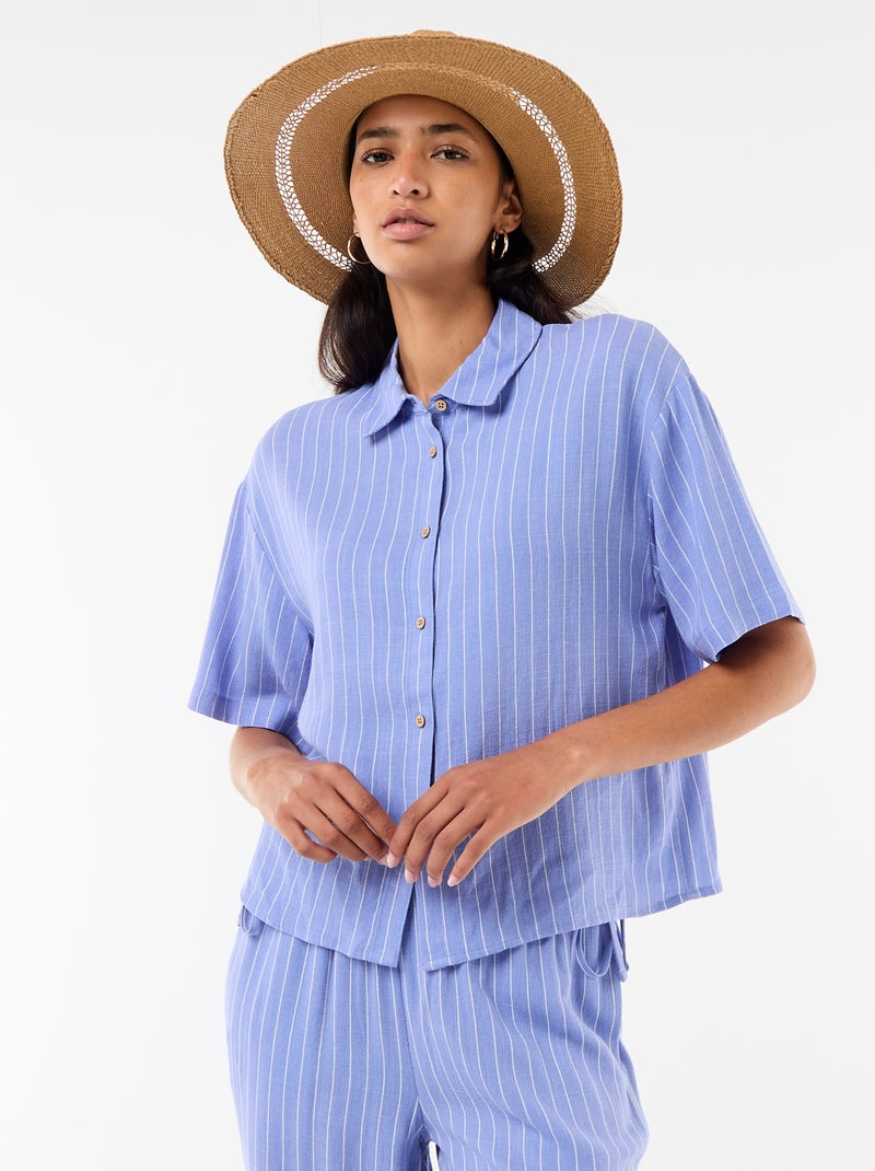 Chemise unie à manches courtes Bleu - Kiabi