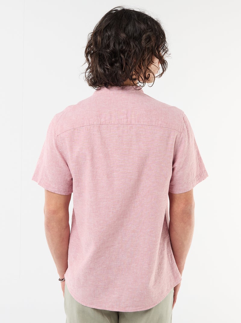 Chemise unie à manches courtes et col mao en lin mélangé Rose - Kiabi