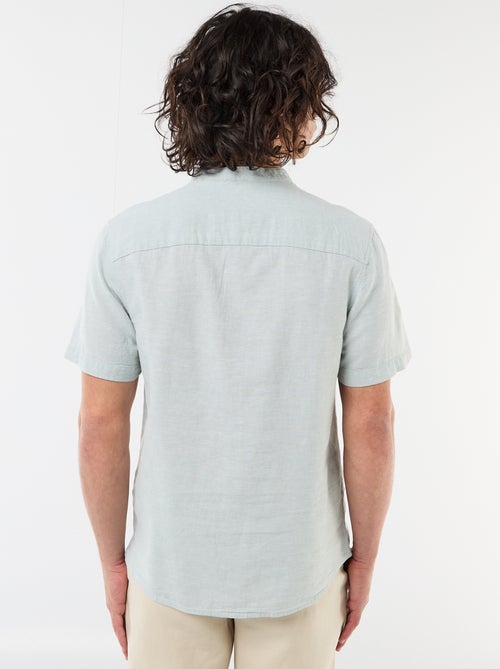 Chemise unie à manches courtes et col mao en lin mélangé - Kiabi