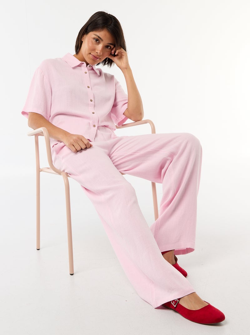 Chemise unie à manches courtes Rose - Kiabi