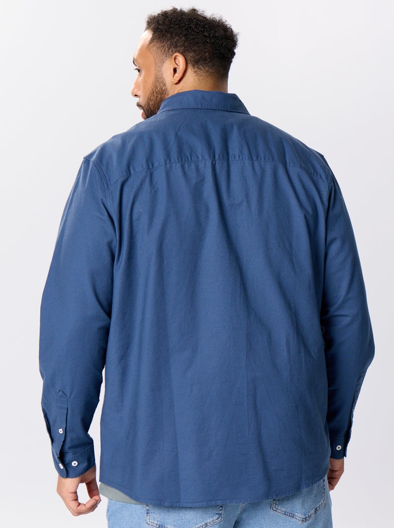 Chemise unie à manches longues Bleu - Kiabi