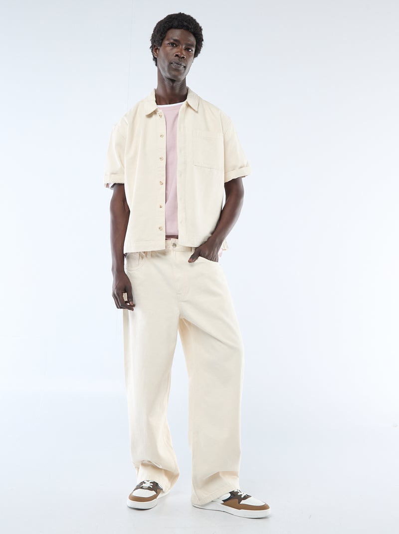 Chemise unie en jean à manches courtes Beige - Kiabi