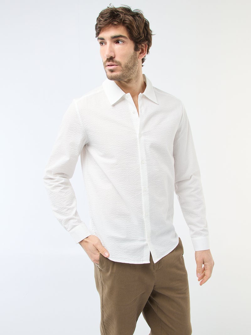 Chemise unie matière gaufrée Blanc - Kiabi
