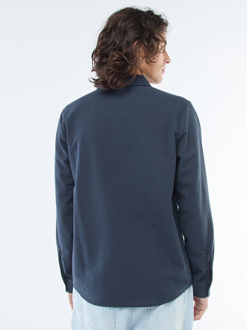 Chemise unie matière gaufrée Bleu marine - Kiabi