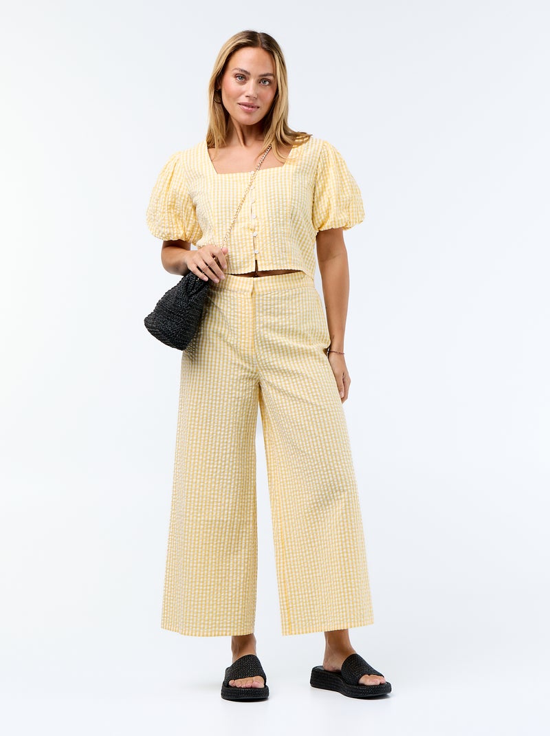 Chemisier cropped en maille gaufrée Jaune - Kiabi