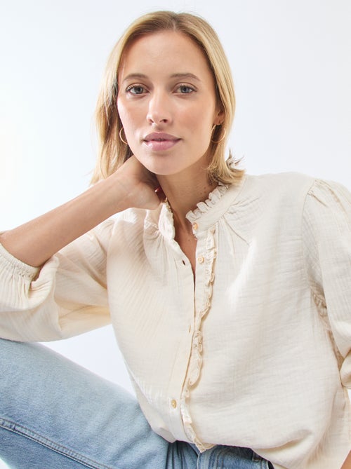 Chemisier en gaze de coton avec bords ondulés - Kiabi