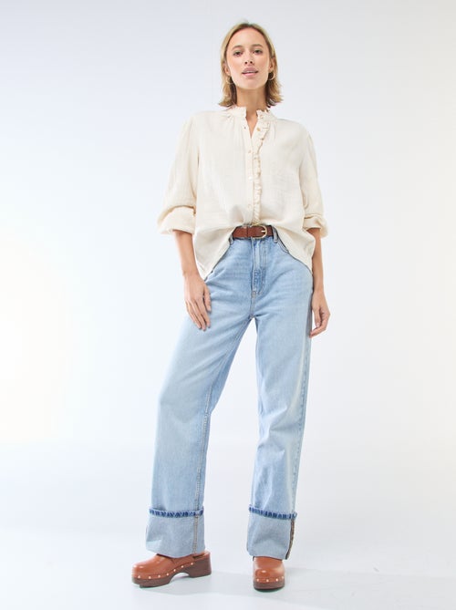 Chemisier en gaze de coton avec bords ondulés - Kiabi