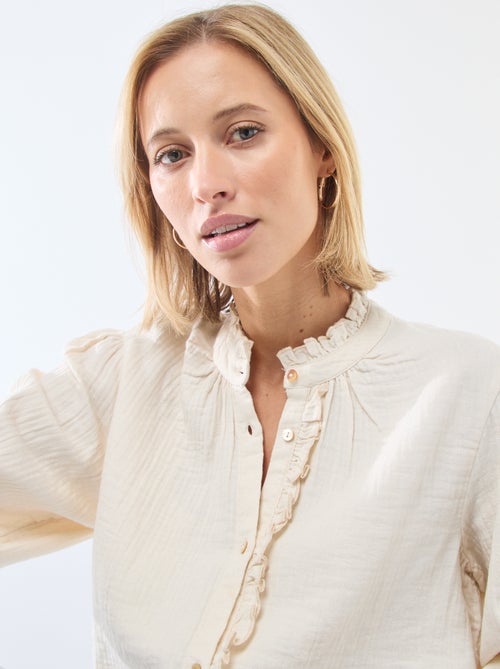 Chemisier en gaze de coton avec bords ondulés - Kiabi