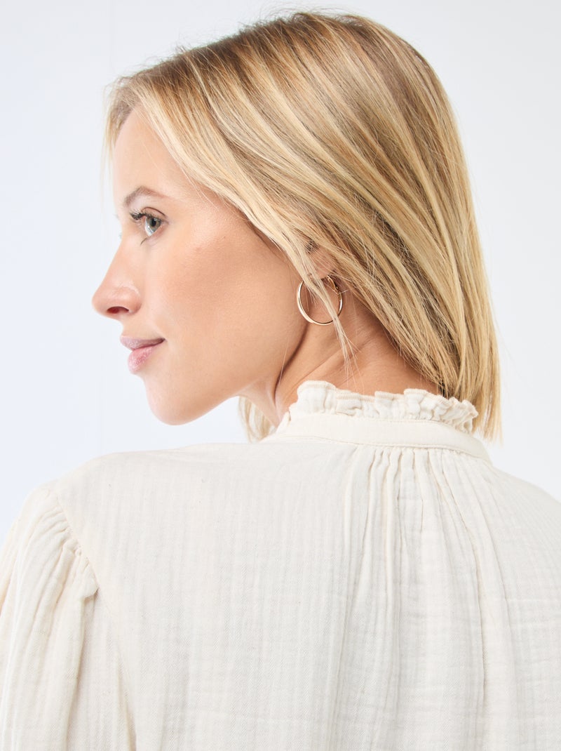 Chemisier en gaze de coton avec bords ondulés Blanc - Kiabi