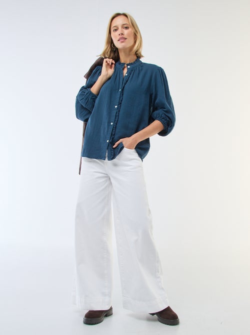 Chemisier en gaze de coton avec bords ondulés - Kiabi