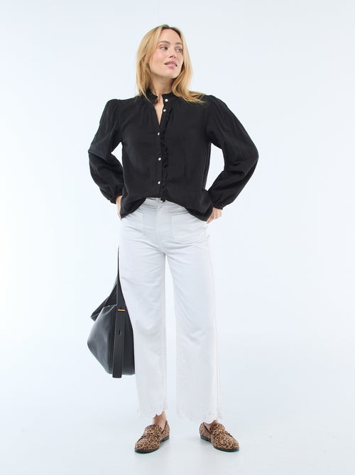 Chemisier en gaze de coton avec bords ondulés - Kiabi