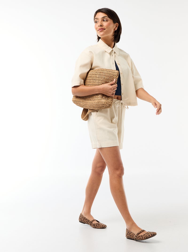 Chemisier en jean avec manches 3/4 Blanc - Kiabi