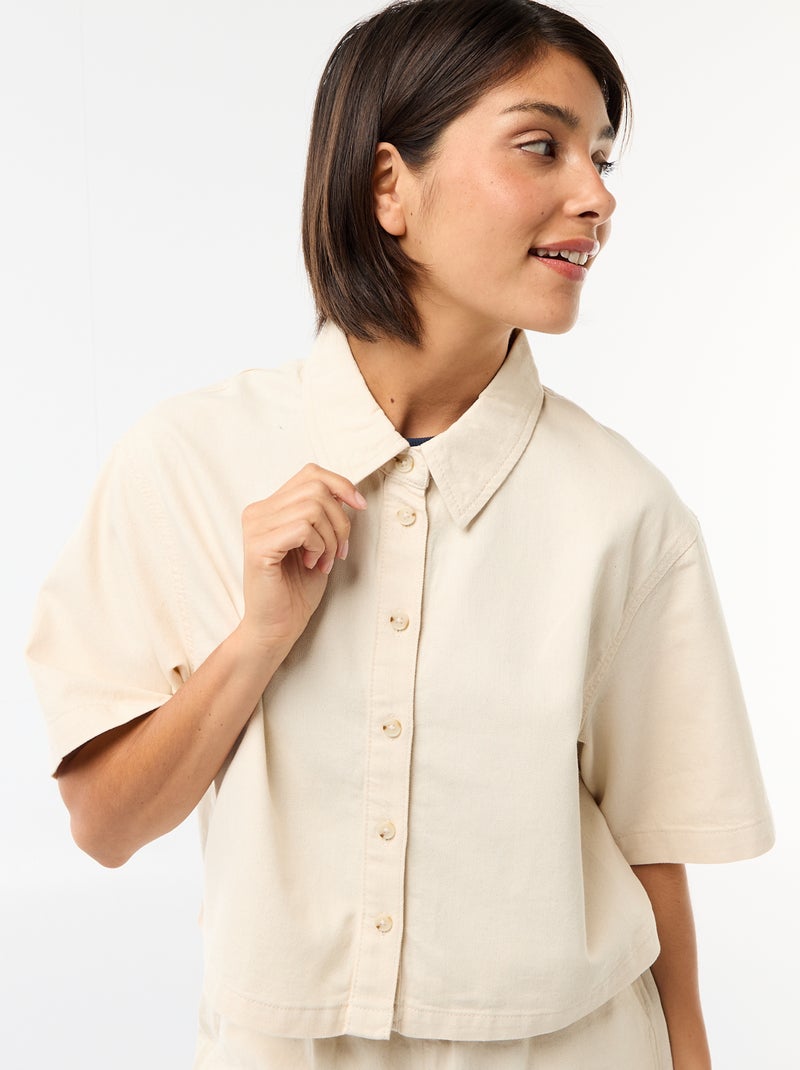 Chemisier en jean avec manches 3/4 Blanc - Kiabi