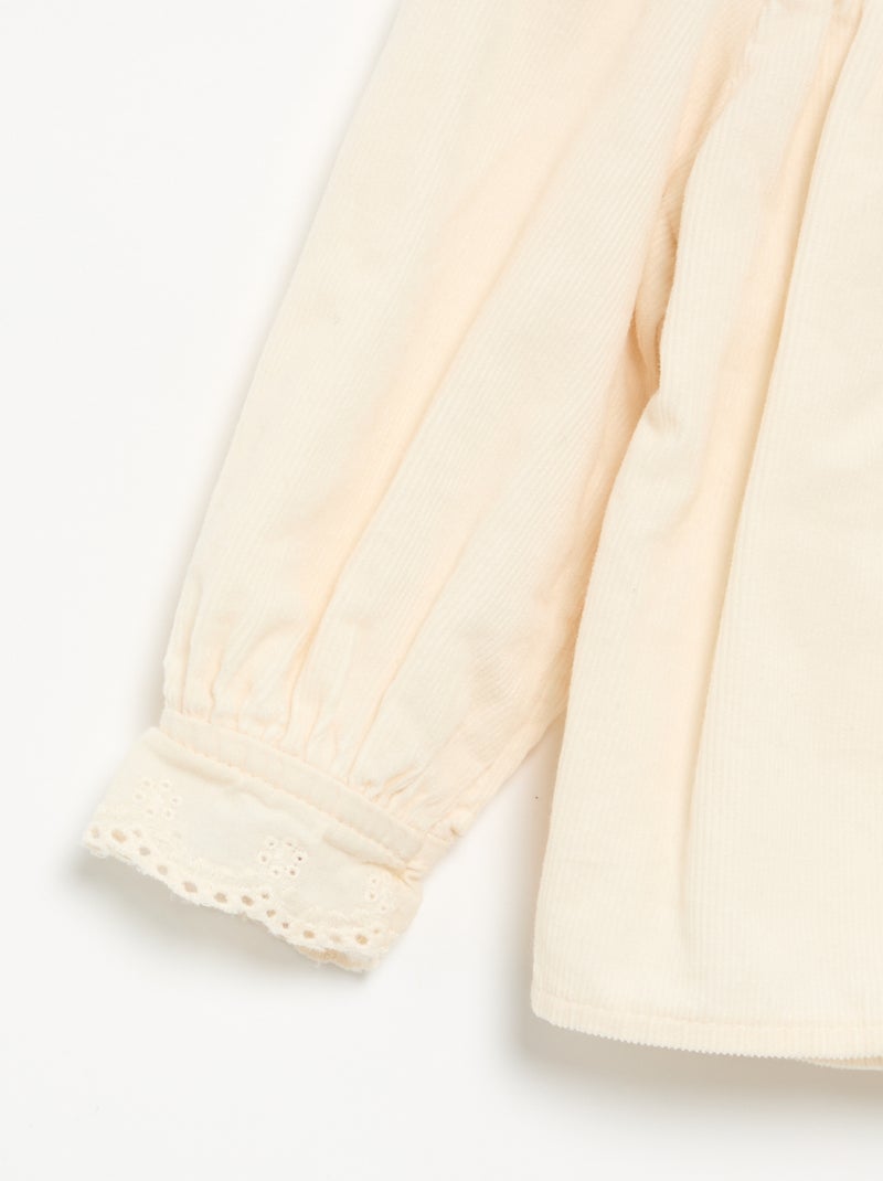 Chemisier en velours avec poignets brodés Blanc - Kiabi