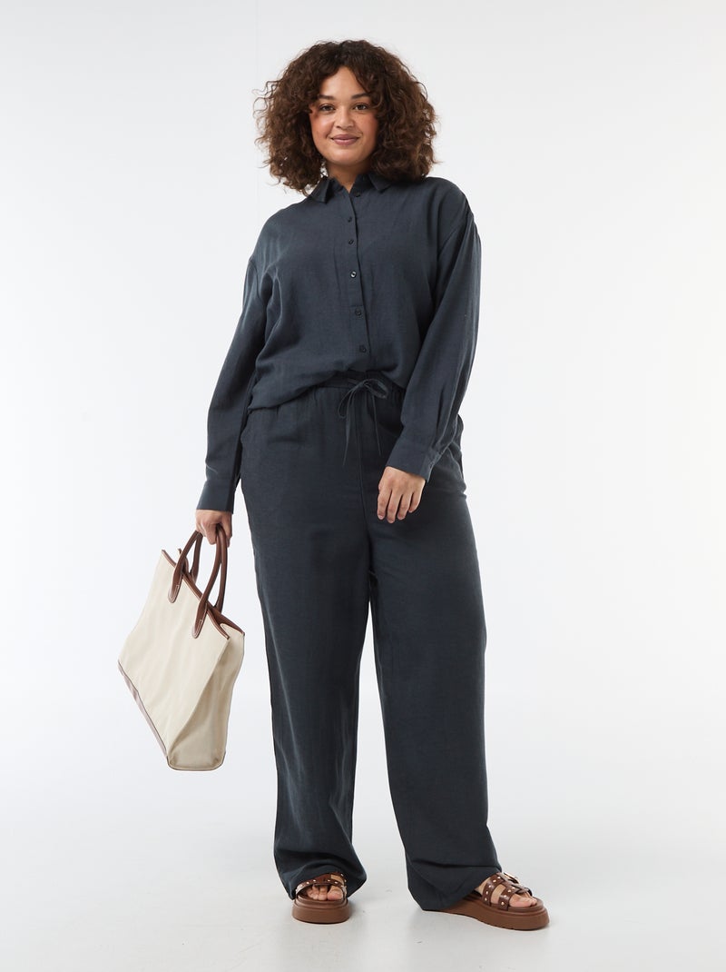 Chemisier fluide à manches longues Bleu - Kiabi