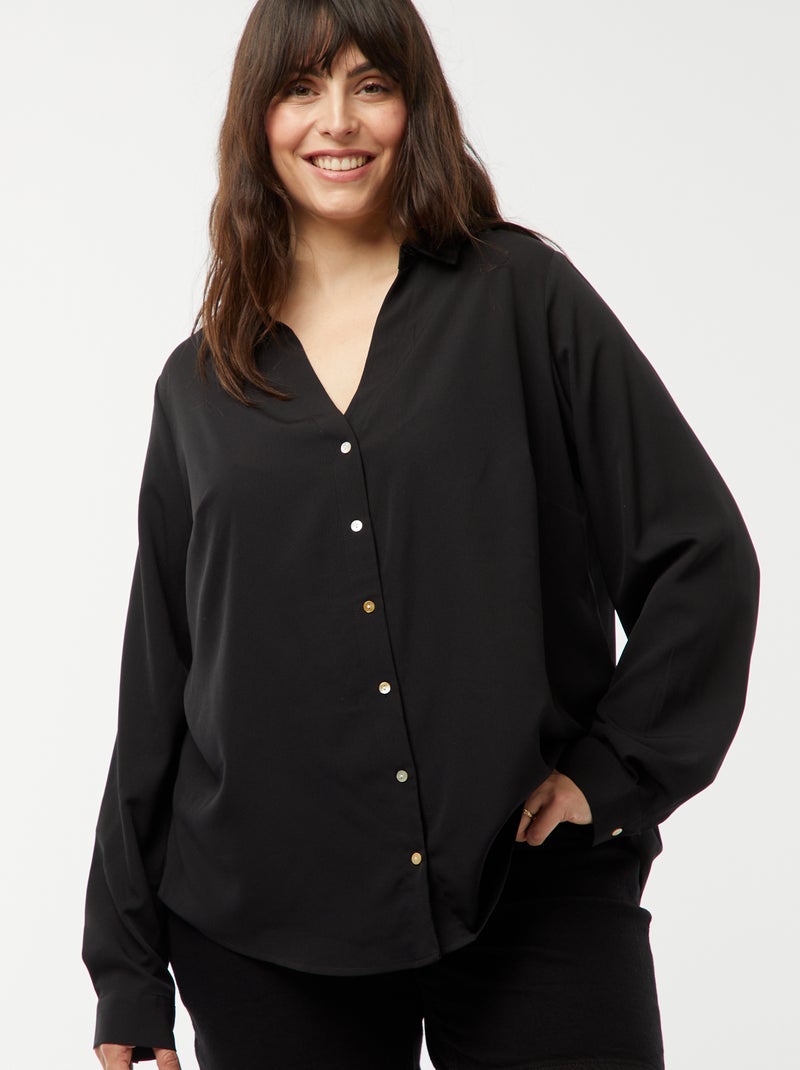 Chemisier fluide en maille crêpe NOIR - Kiabi