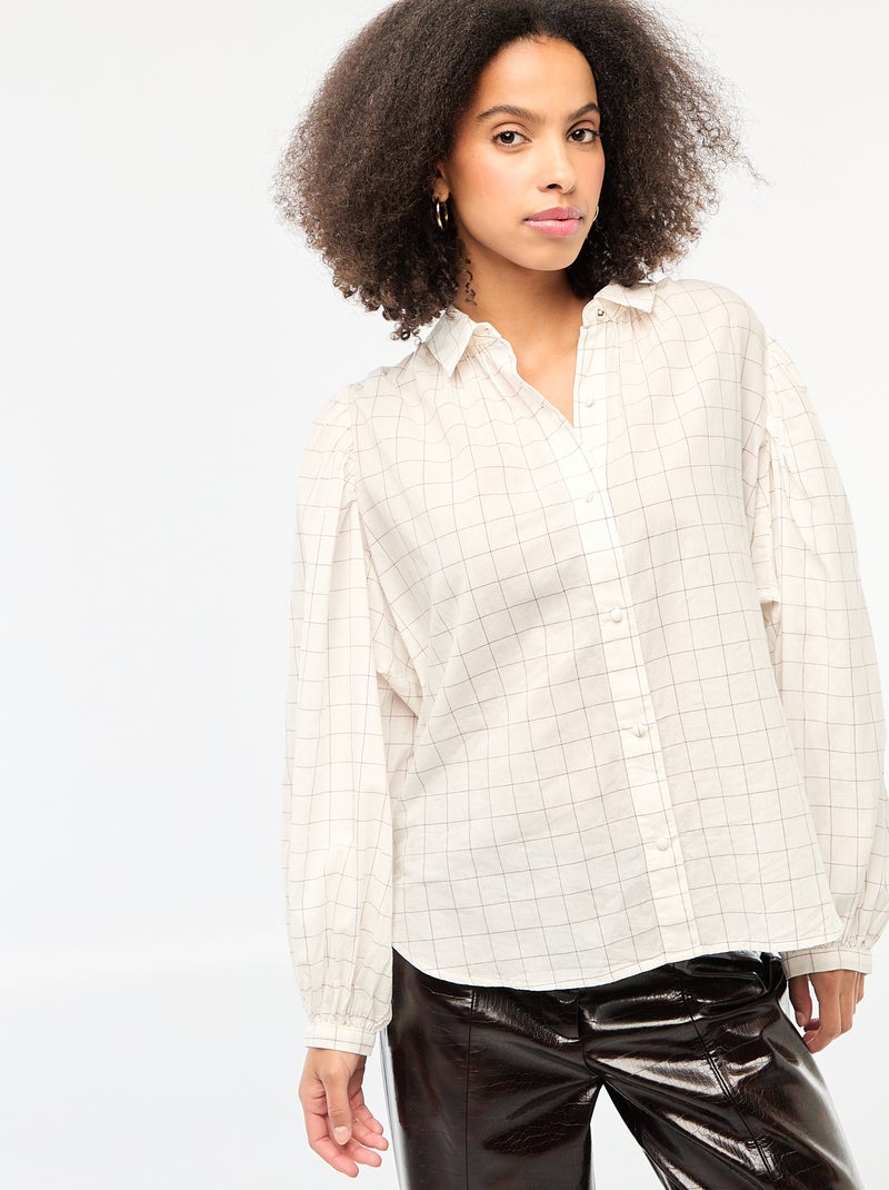 Chemisier fluide imprimé carreaux Blanc carreaux - Kiabi