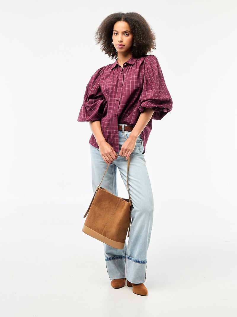 Chemisier fluide imprimé carreaux Bordeaux - Kiabi